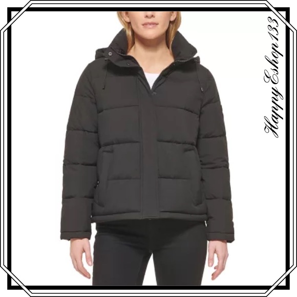 Calvin Klein Women's Houndstooth Puffer Jacket Silver Size X-Small